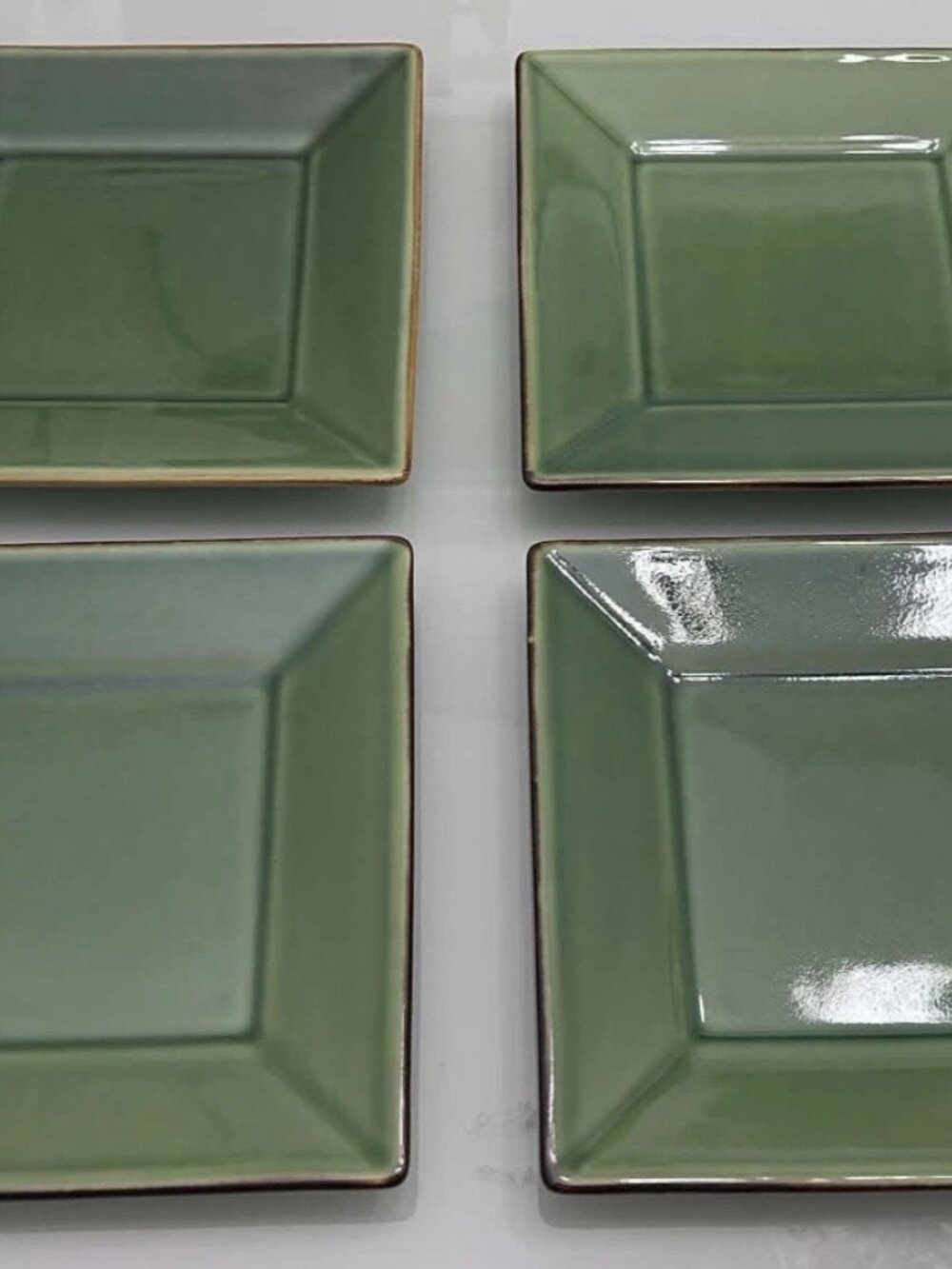 Set of 4 Pottery Barn Asian Green Square Salad Plates - Japan